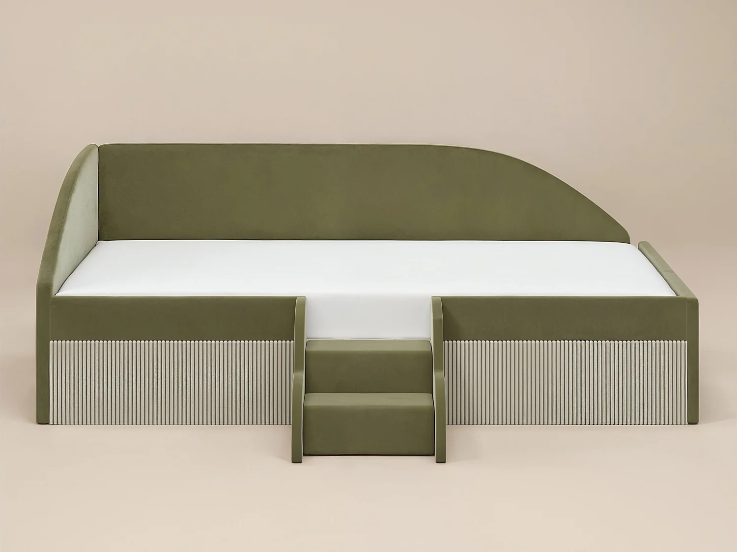 Flair Aviana Olive Green Velvet Low Sleeper Bed with Beige Cord