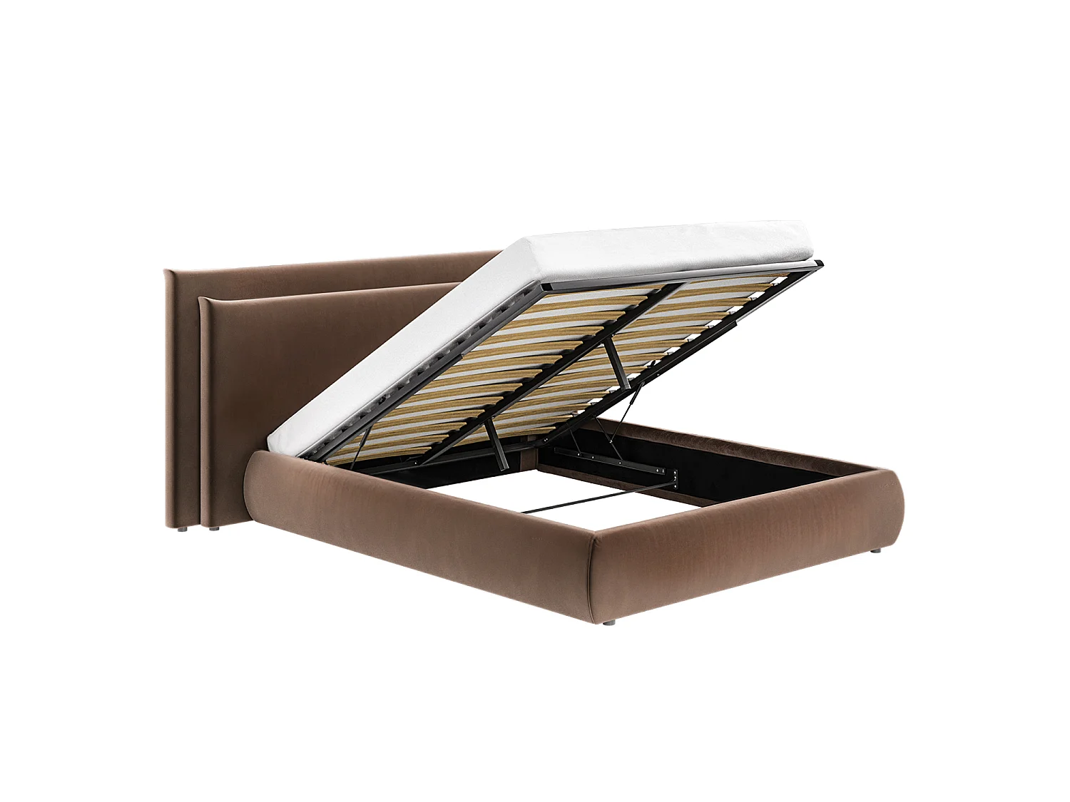 SOLACE+CO Sigrid Chocolate Velvet Cushion Headboard Ottoman Bed Double