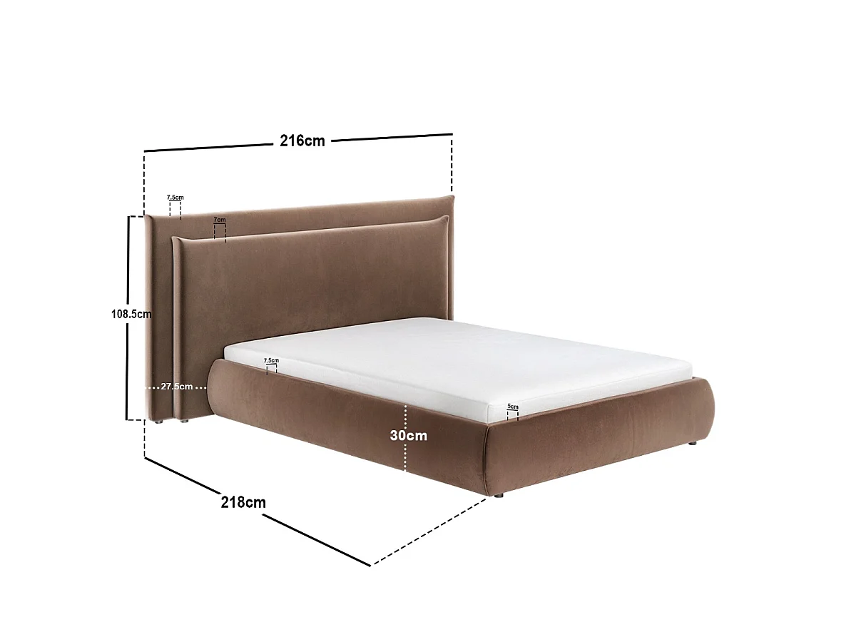 SOLACE+CO Sigrid Chocolate Velvet Cushion Headboard Ottoman Bed Double
