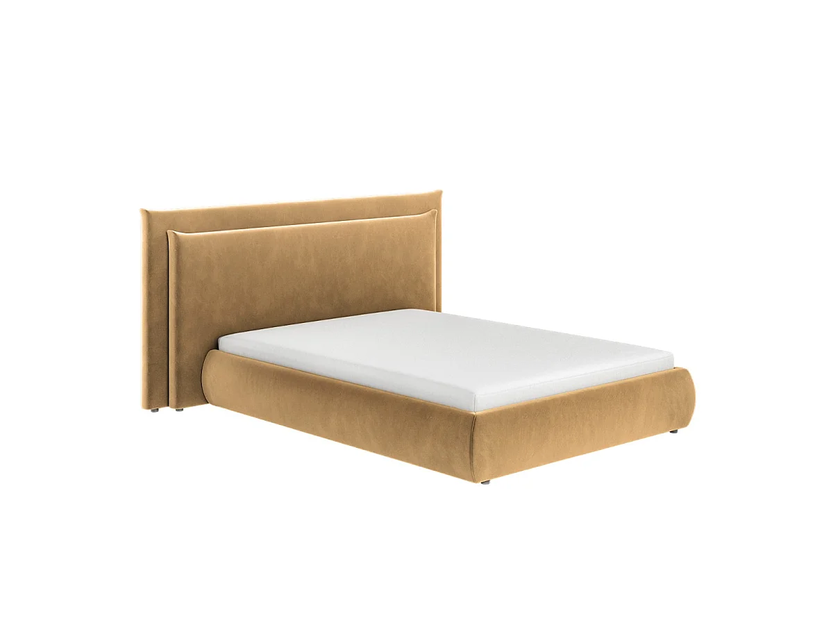 SOLACE+CO Sigrid Sand Velvet Cushion Headboard Ottoman Bed Double