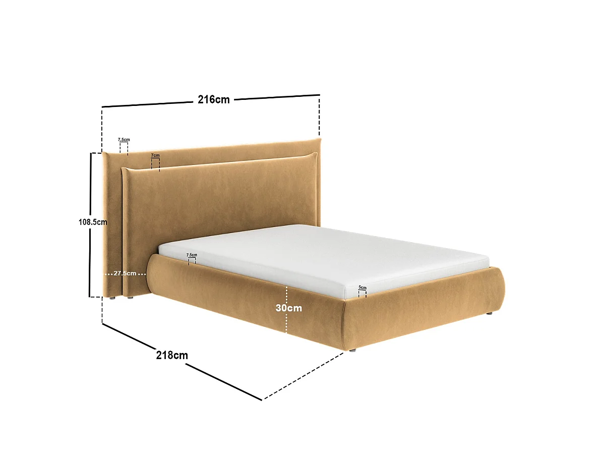 SOLACE+CO Sigrid Sand Velvet Cushion Headboard Ottoman Bed Double