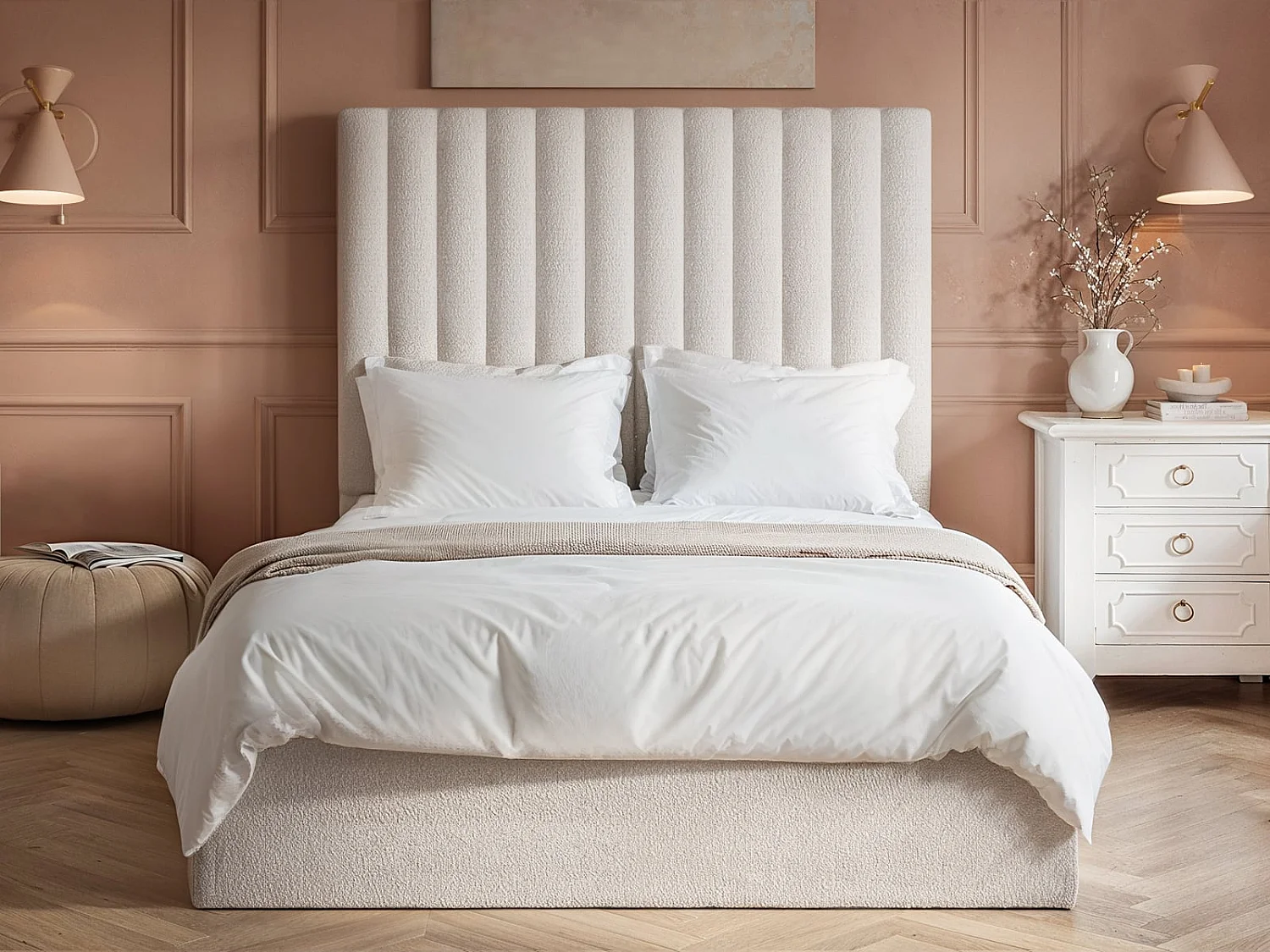 Flair Everley Boucle Ottoman Bed Cream Double