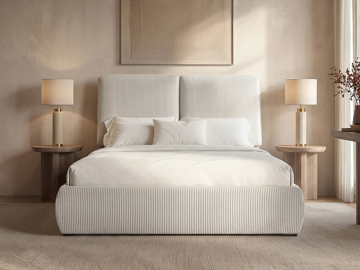 SOLACE+CO Lydia Double Ottoman Bed Beige