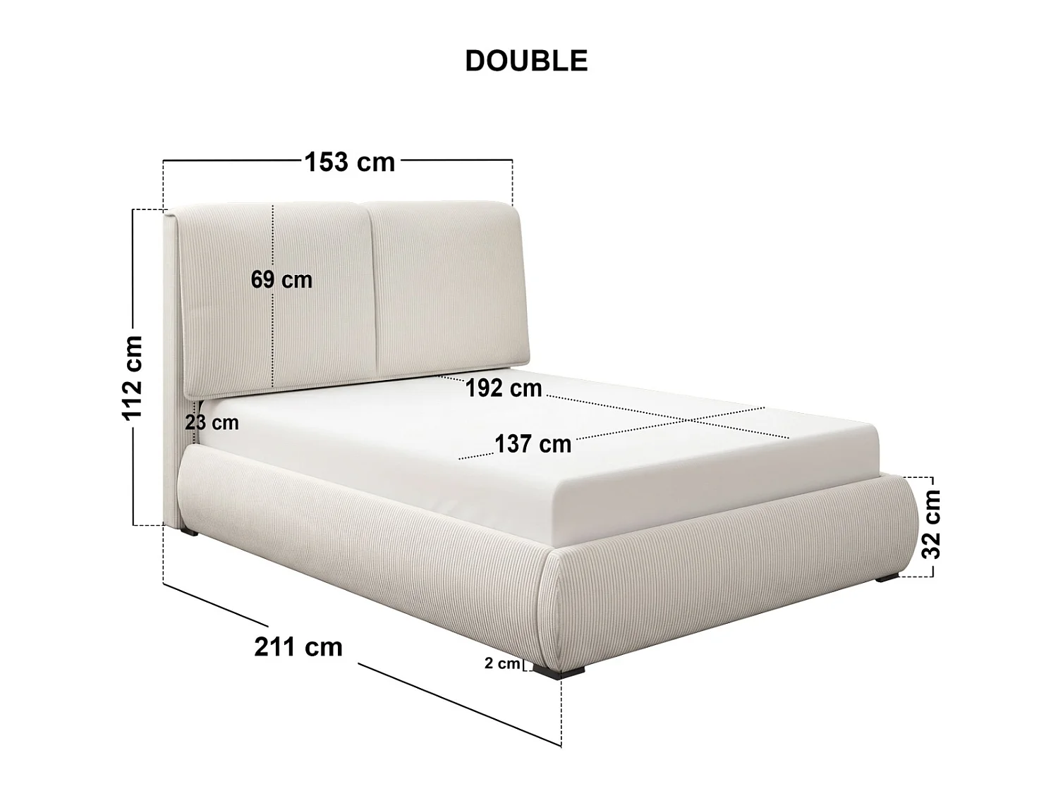 SOLACE+CO Lydia Double Ottoman Bed Beige