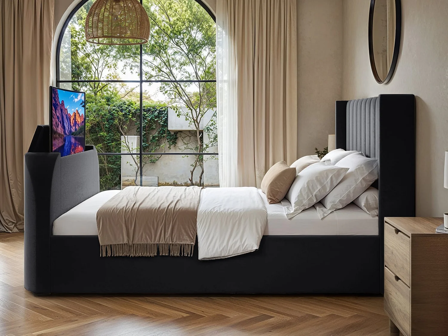 Flair Fallon TV Side Lift Ottoman Bed Charcoal Velvet Double