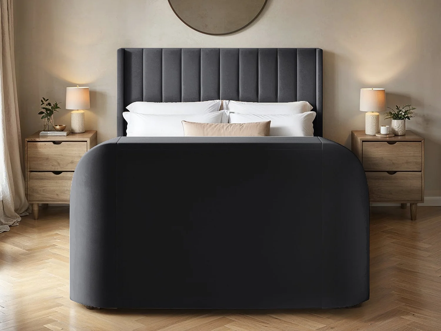 Flair Fallon TV Side Lift Ottoman Bed Charcoal Velvet Double