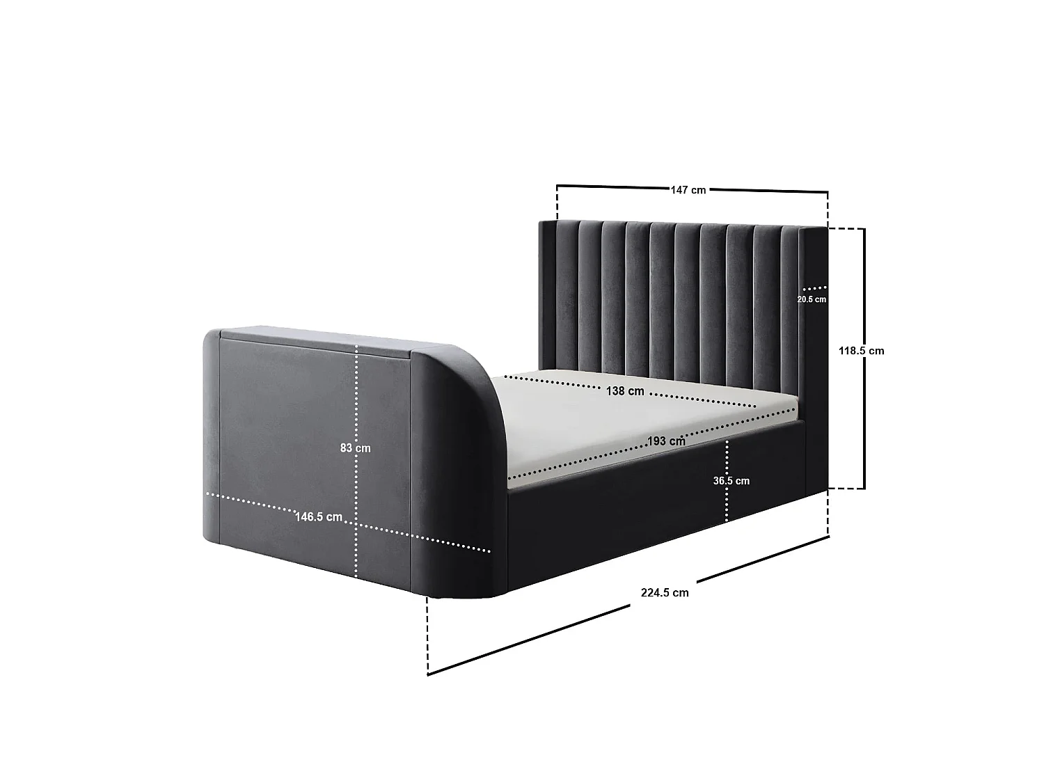 Flair Fallon TV Side Lift Ottoman Bed Charcoal Velvet Double
