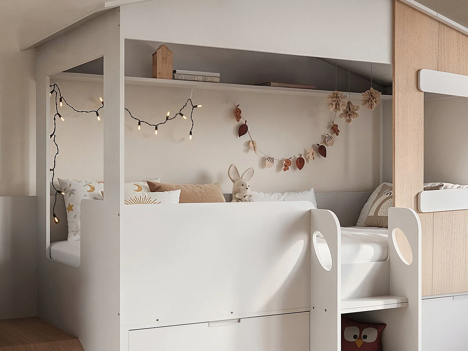 Flair Dreamland House Midsleeper with Slide and Storage White & Oak
