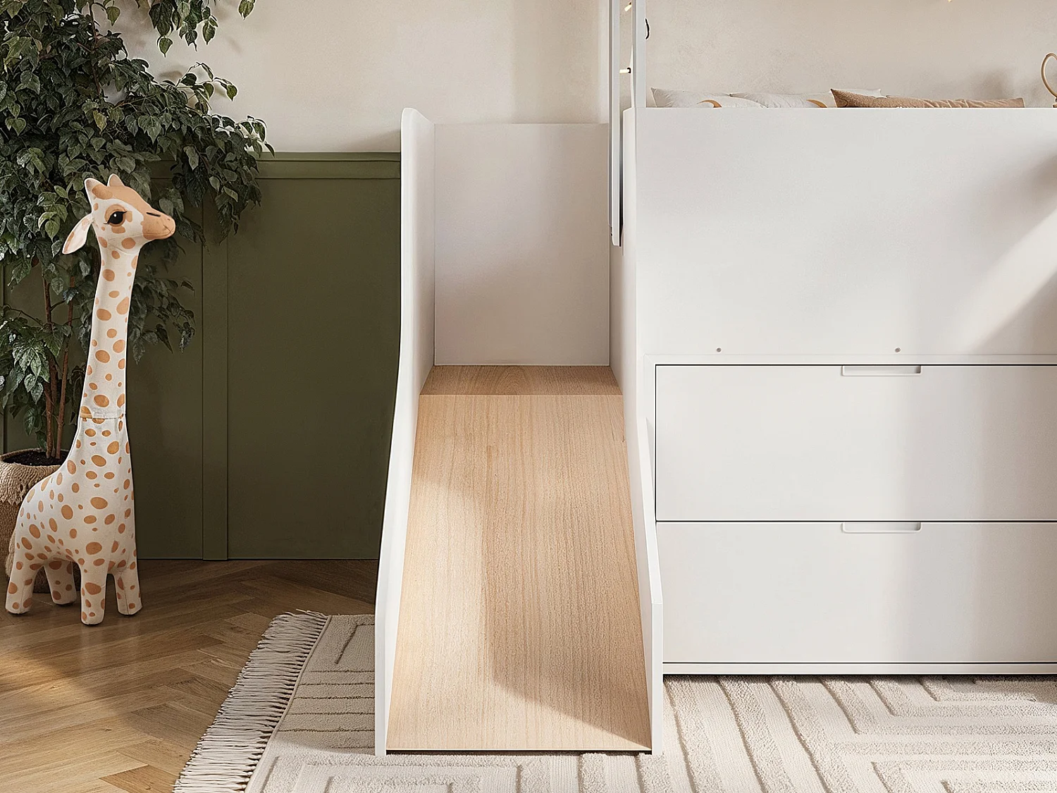 Flair Dreamland House Midsleeper with Slide and Storage White & Oak