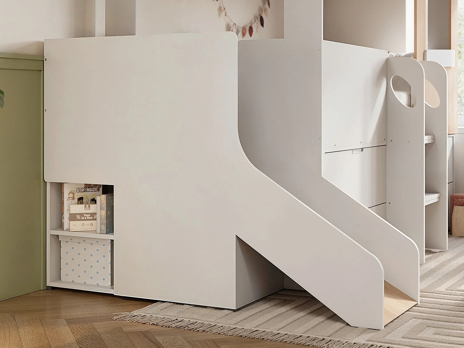 Flair Dreamland House Midsleeper with Slide and Storage White & Oak