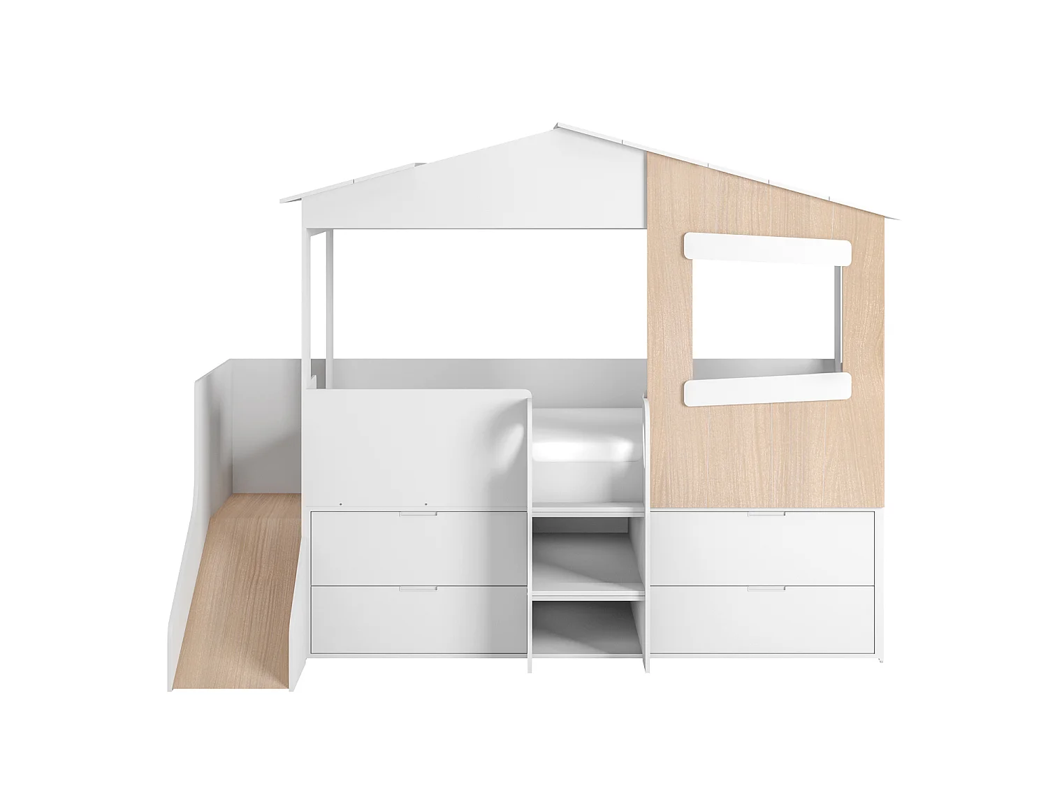 Flair Dreamland House Midsleeper with Slide and Storage White & Oak