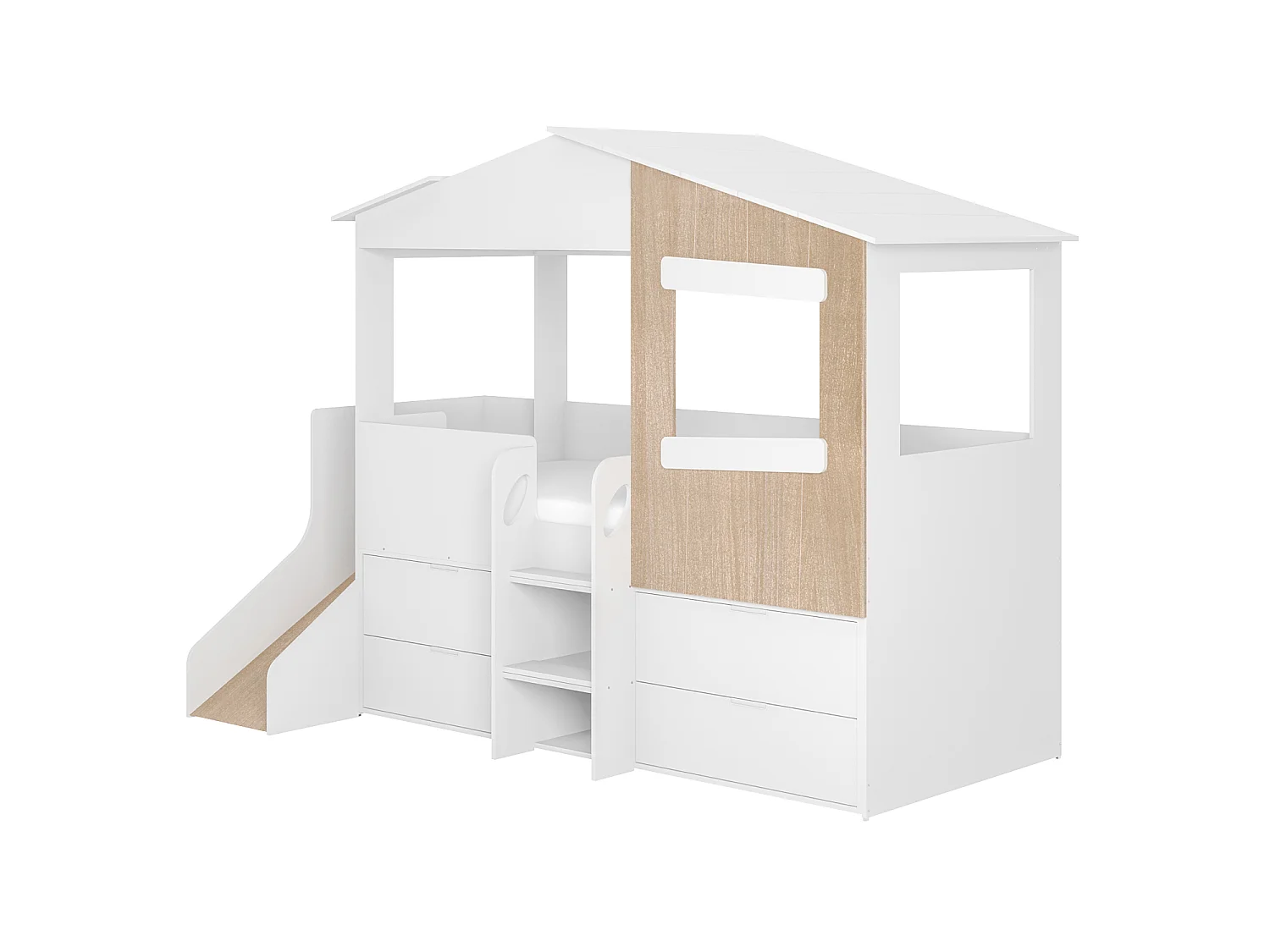 Flair Dreamland House Midsleeper with Slide and Storage White & Oak