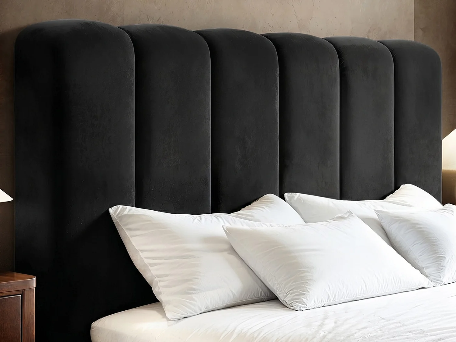 SOLACE+CO Emilie Ribbed Double Ottoman Bed Black Velvet