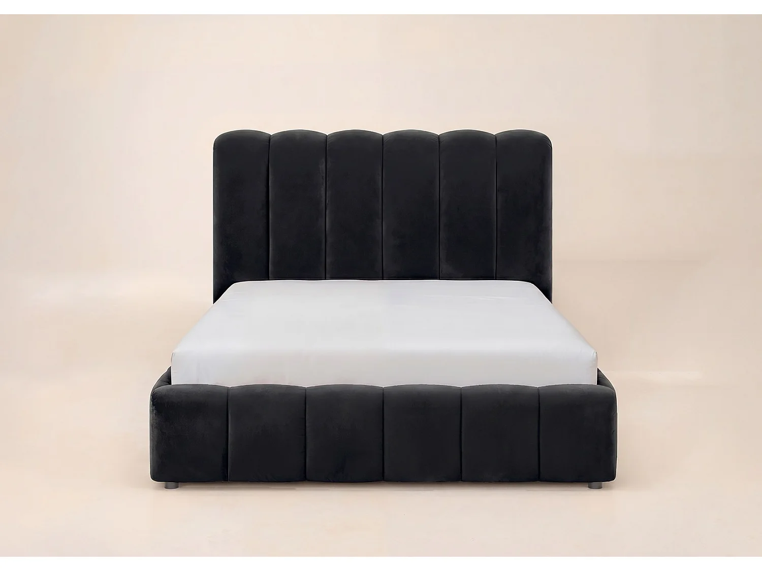 SOLACE+CO Emilie Ribbed Double Ottoman Bed Black Velvet