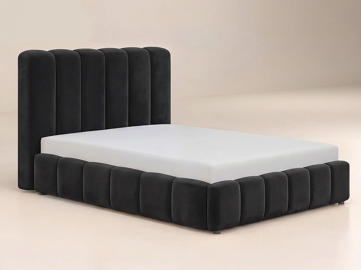 SOLACE+CO Emilie Ribbed Double Ottoman Bed Black Velvet
