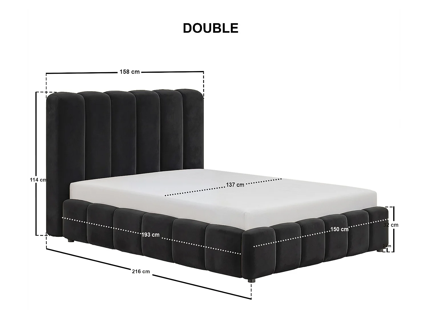 SOLACE+CO Emilie Ribbed Double Ottoman Bed Black Velvet