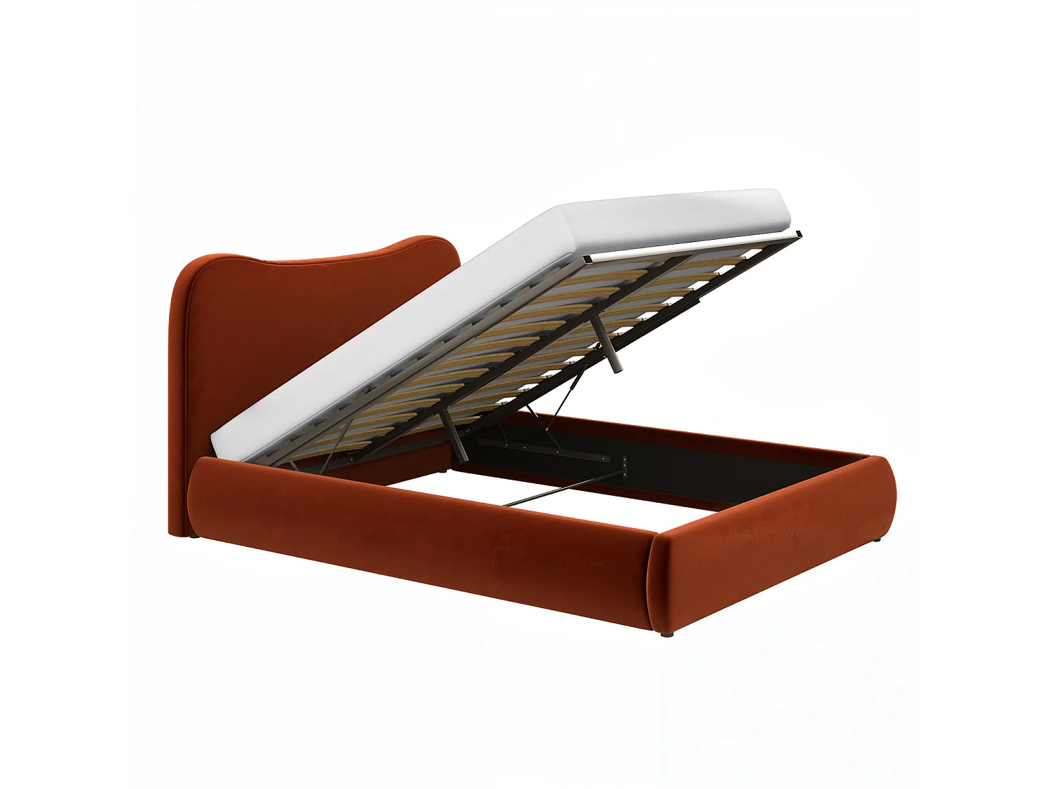 SOLACE+CO Ember Ottoman Bed Orange Velvet Double