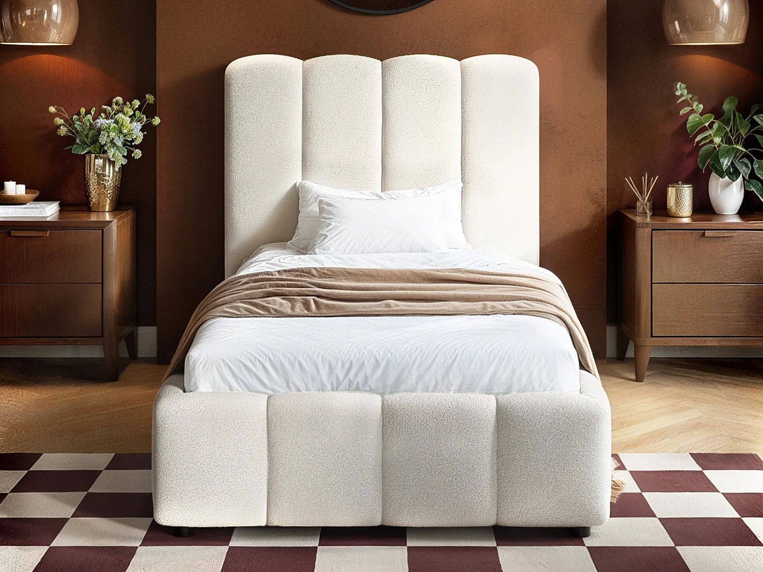 SOLACE+CO Emilie Ribbed Single Ottoman Bed Cream Boucle