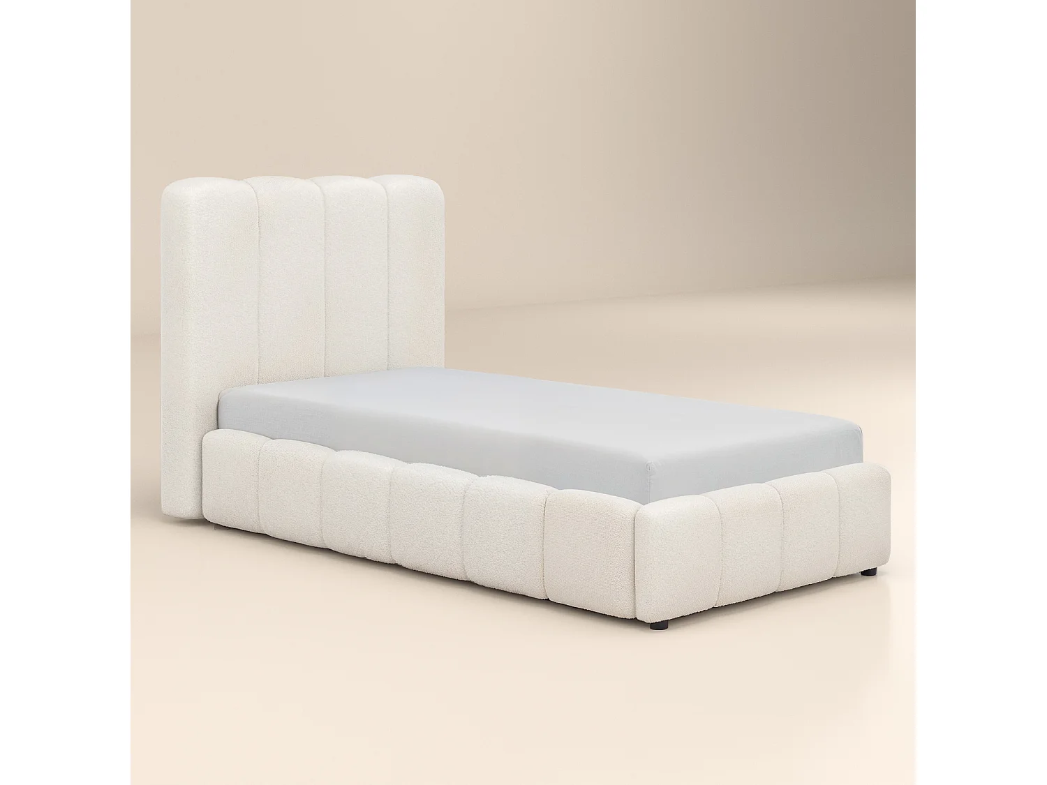 SOLACE+CO Emilie Ribbed Single Ottoman Bed Cream Boucle