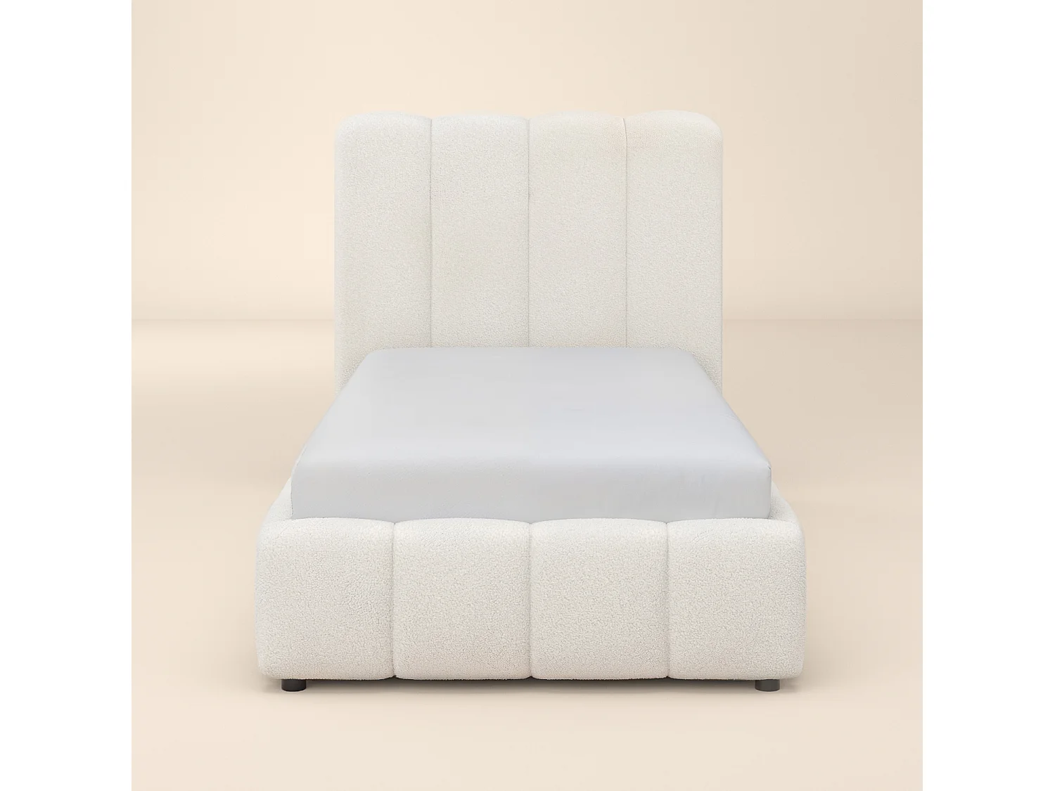 SOLACE+CO Emilie Ribbed Single Ottoman Bed Cream Boucle