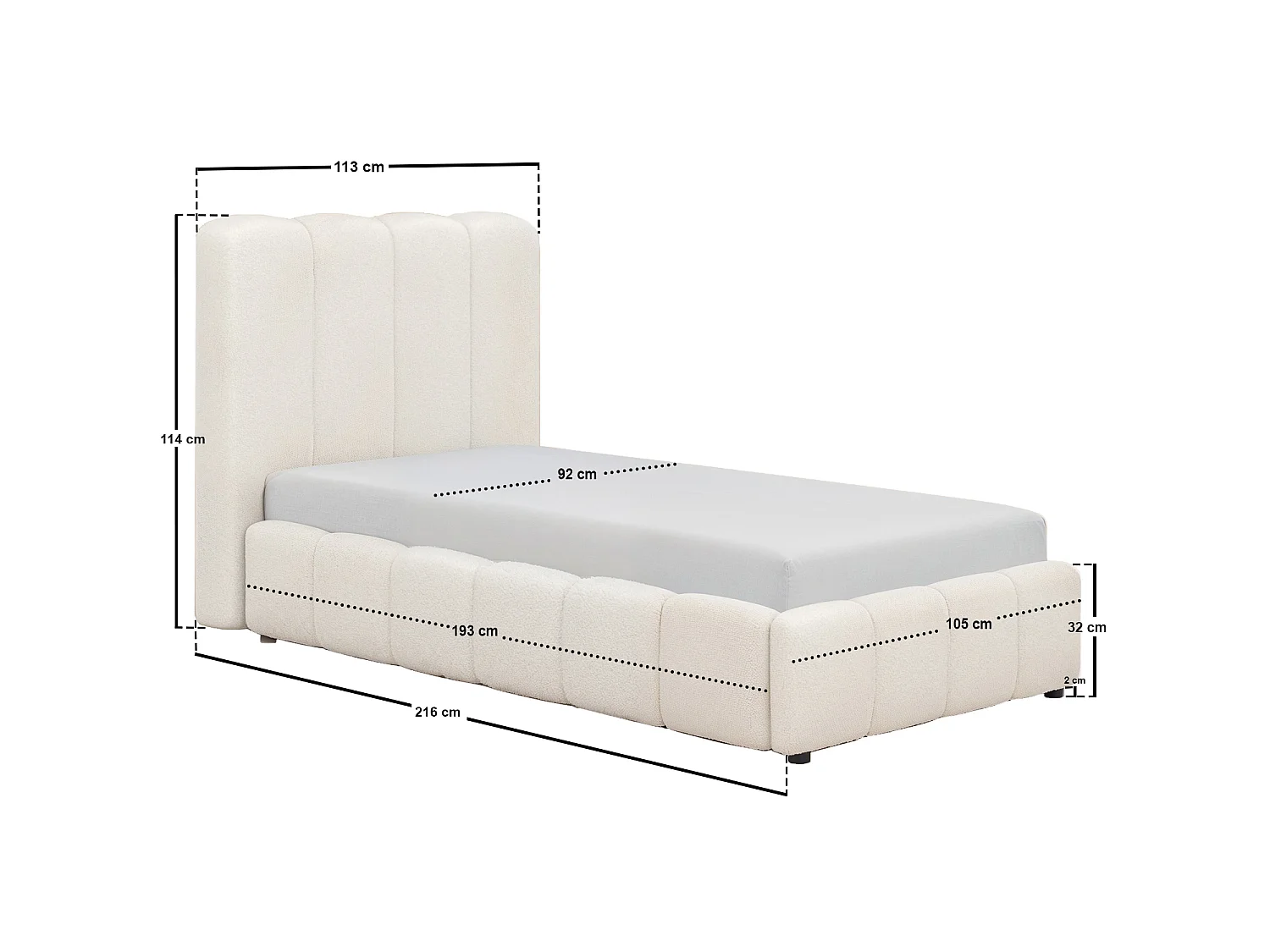 SOLACE+CO Emilie Ribbed Single Ottoman Bed Cream Boucle