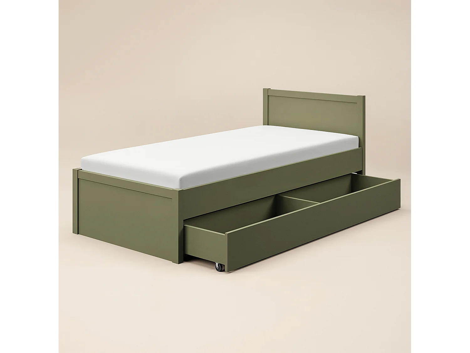 Flair Oli Single Wooden Bed with Drawers Olive Green
