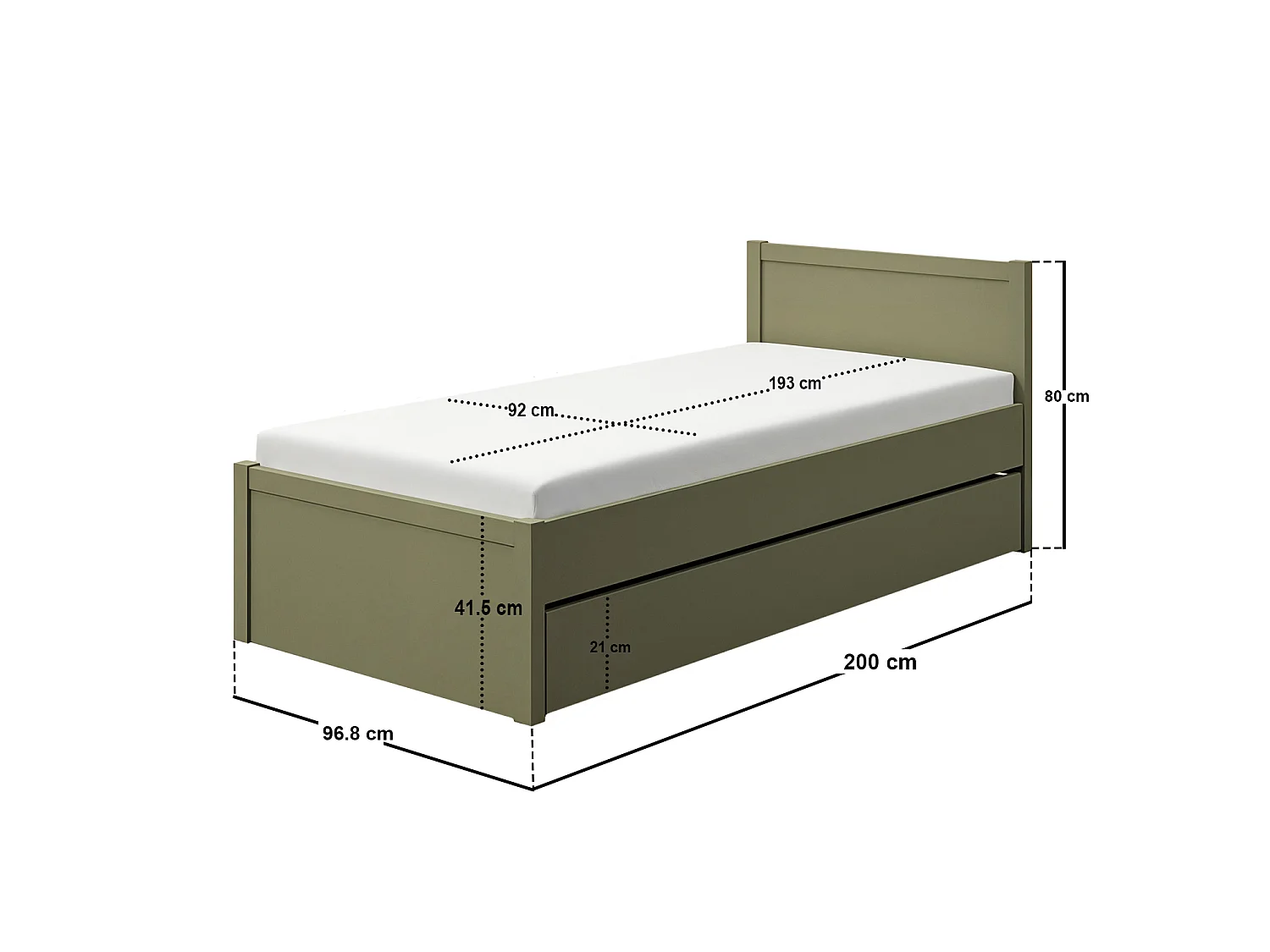 Flair Oli Single Wooden Bed with Drawers Olive Green