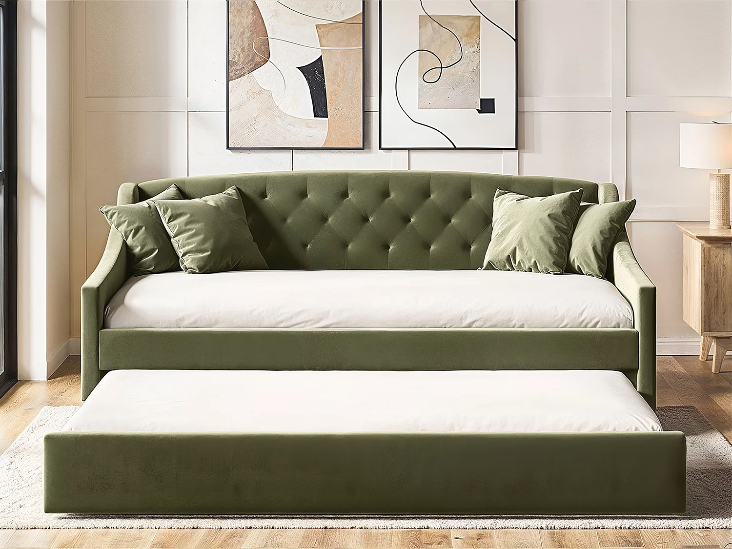 Flair Aurora Daybed with Trundle Khaki Green Velvet