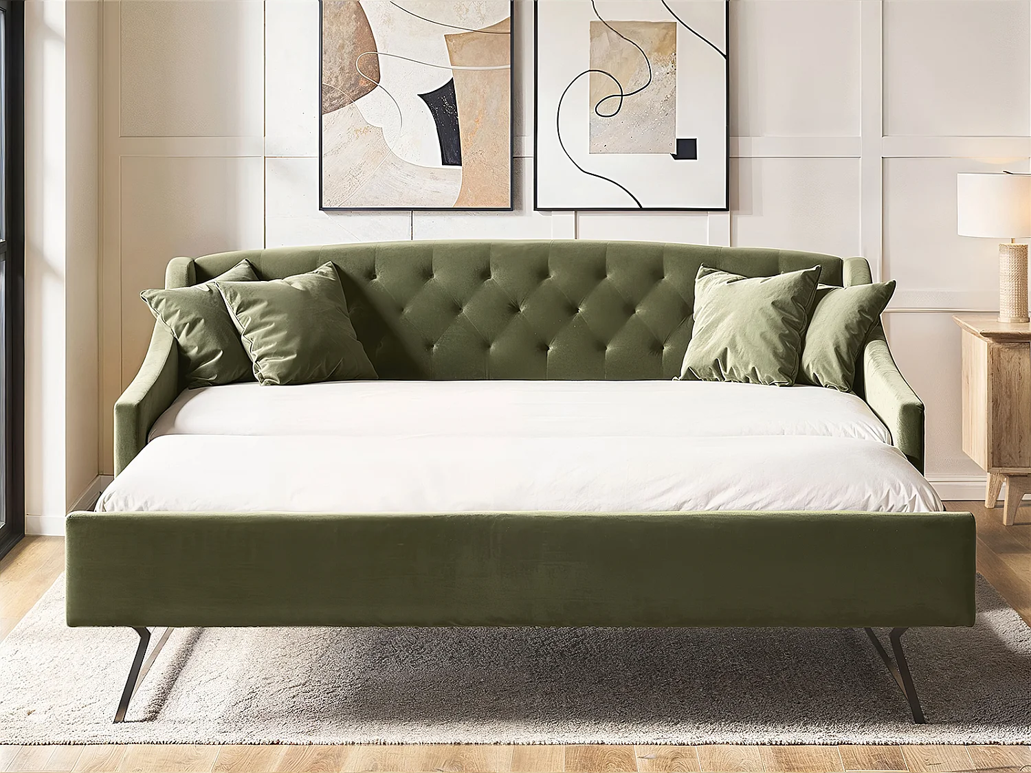 Flair Aurora Daybed with Trundle Khaki Green Velvet