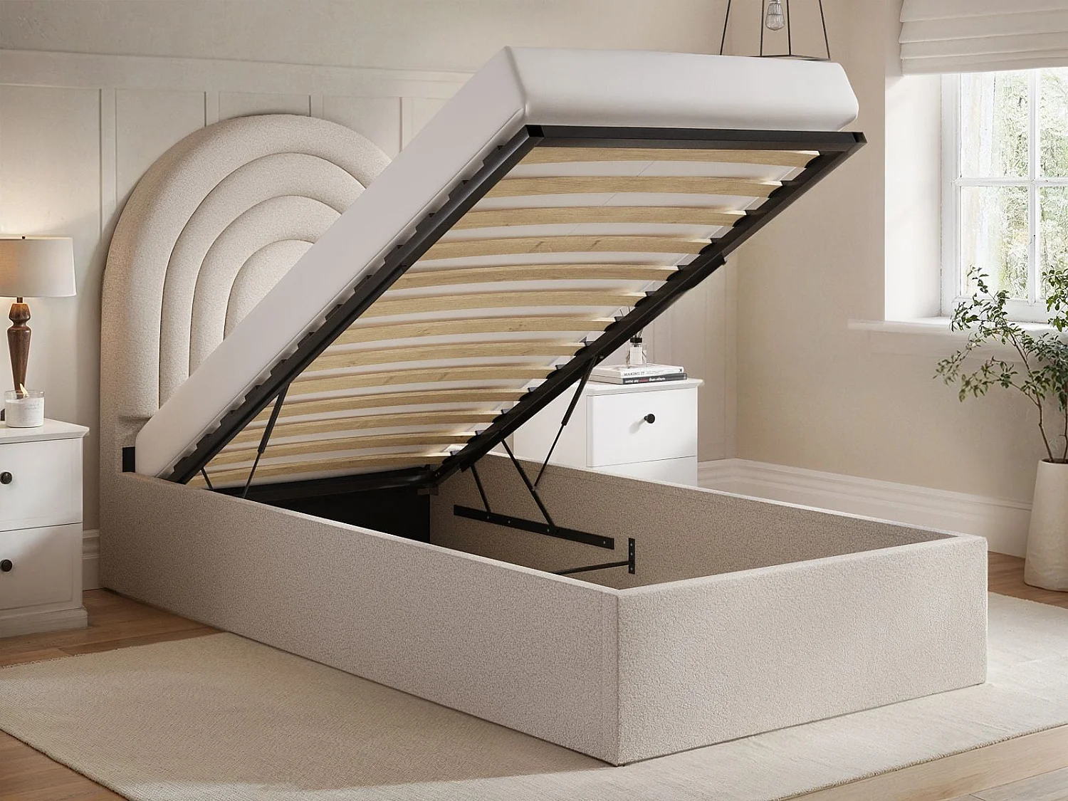 Flair Ava Single Ottoman Bed Cream Boucle