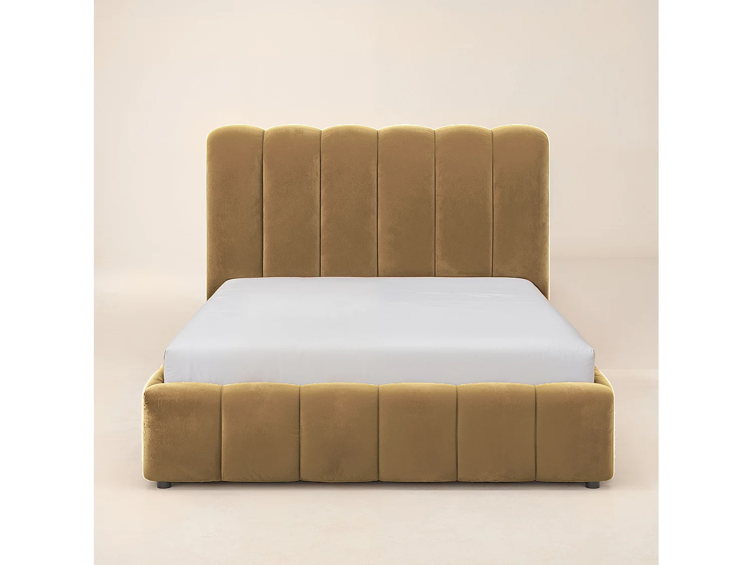 SOLACE+CO Emilie Ribbed Double Ottoman Bed Mocha Velvet