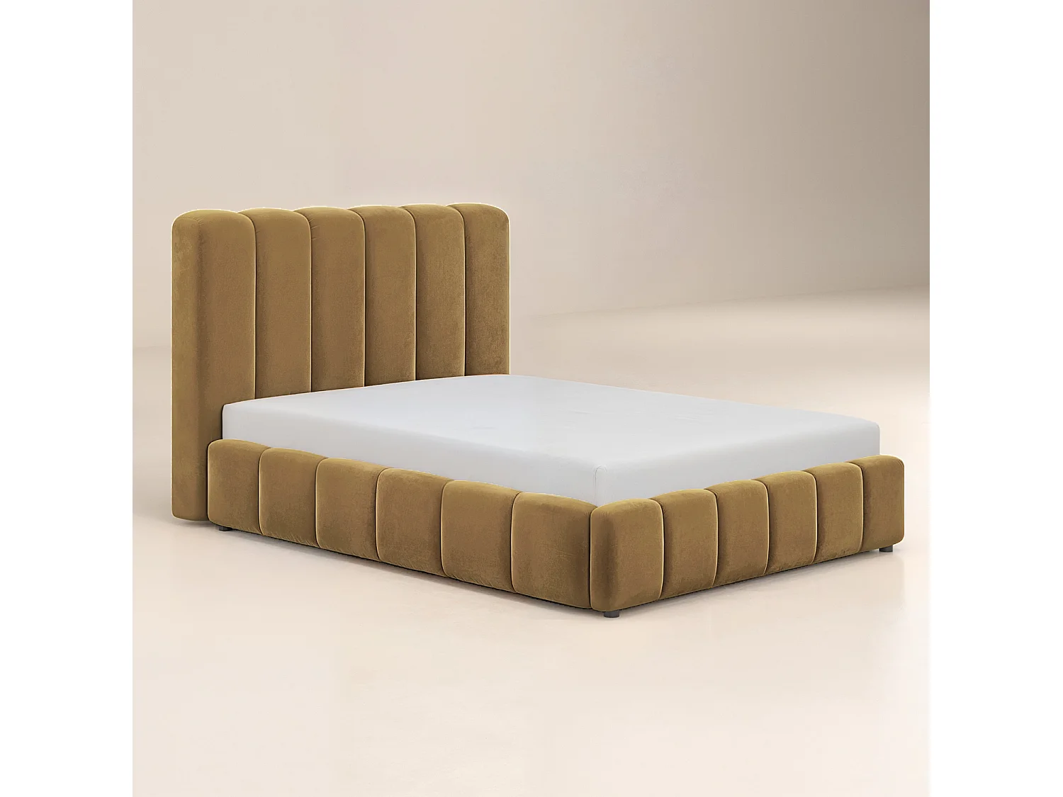 SOLACE+CO Emilie Ribbed Double Ottoman Bed Mocha Velvet