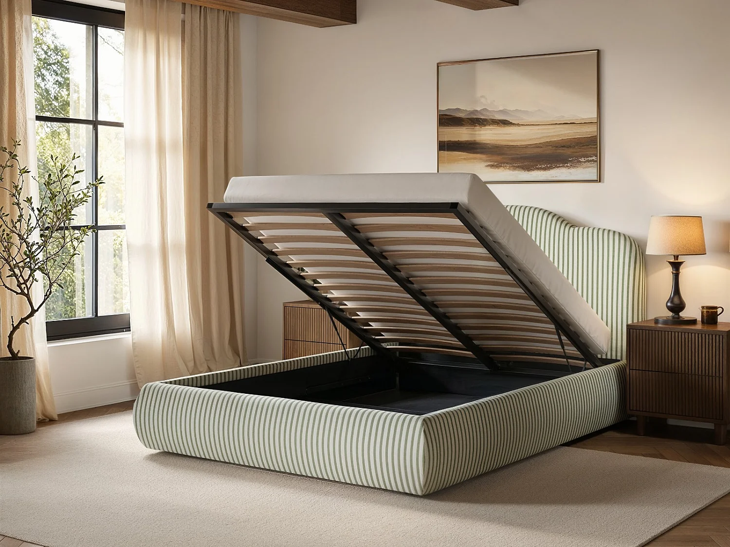 SOLACE+CO Skylynn Cloud Ottoman Double Bed Green