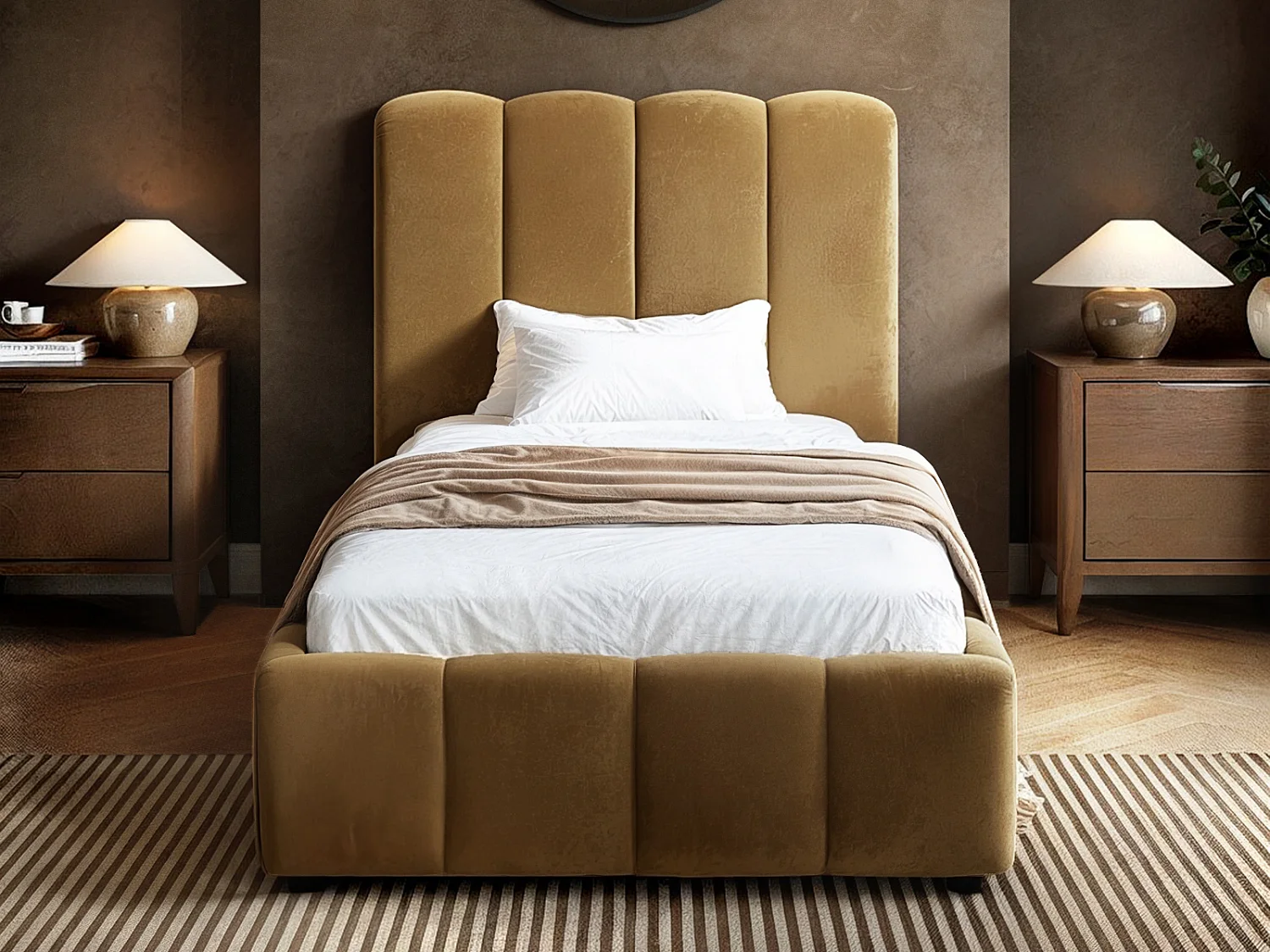 SOLACE+CO Emilie Ribbed Single Ottoman Bed Mocha Velvet
