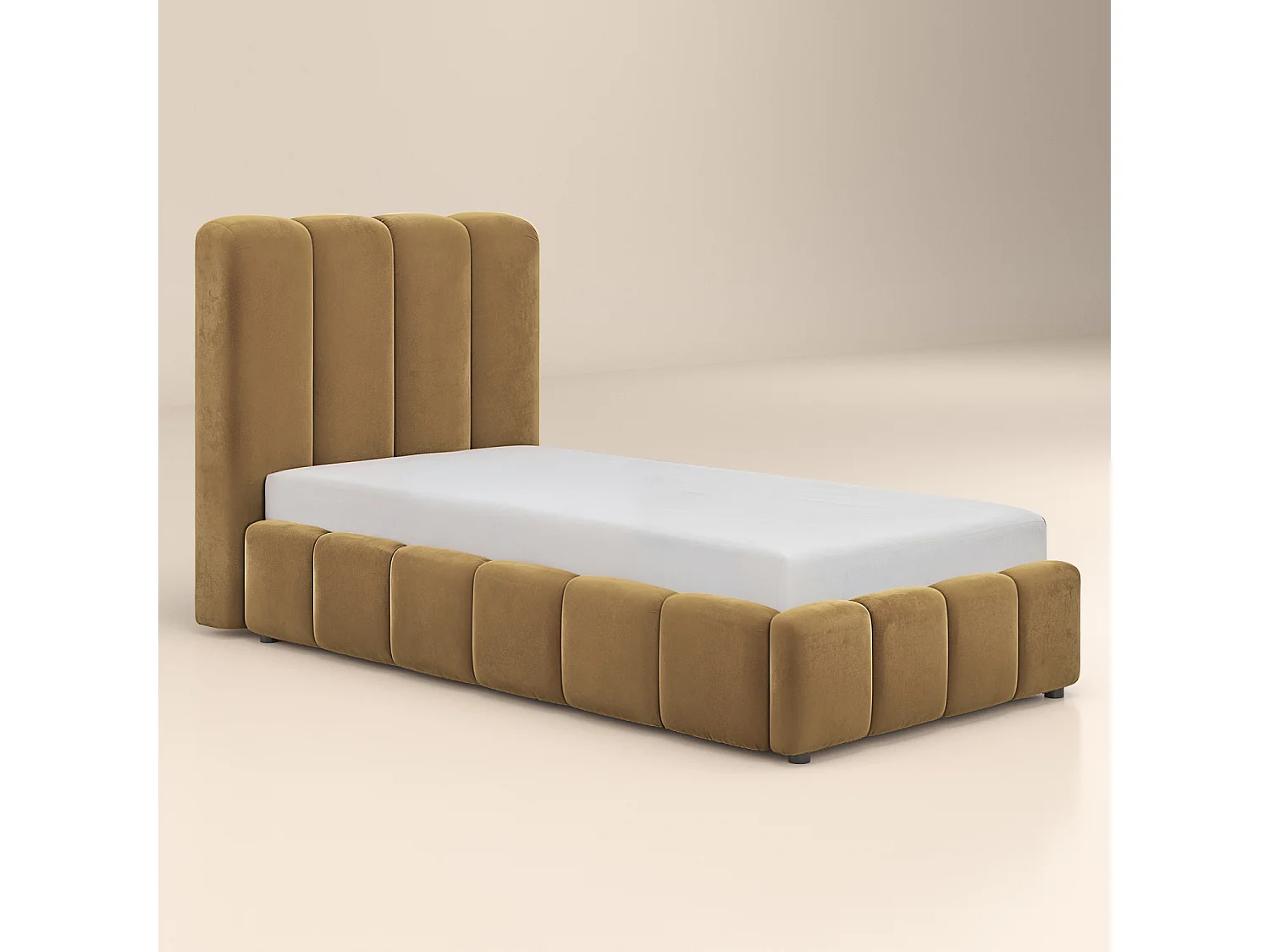 SOLACE+CO Emilie Ribbed Single Ottoman Bed Mocha Velvet
