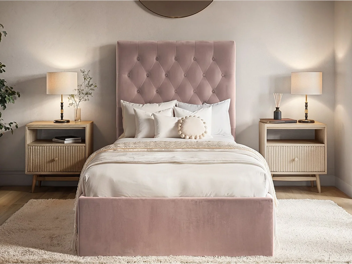 Flair Milan Single Velvet Ottoman Bed Pink