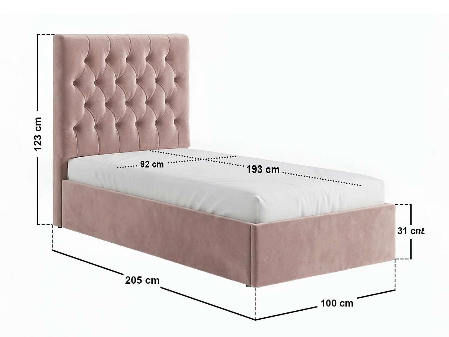 Flair Milan Single Velvet Ottoman Bed Pink