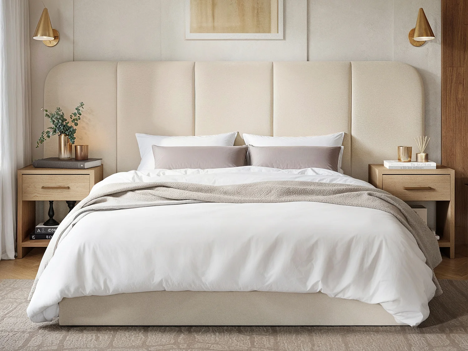 SOLACE+CO Sienna Hotel Ottoman Bed Cream Velvet Double