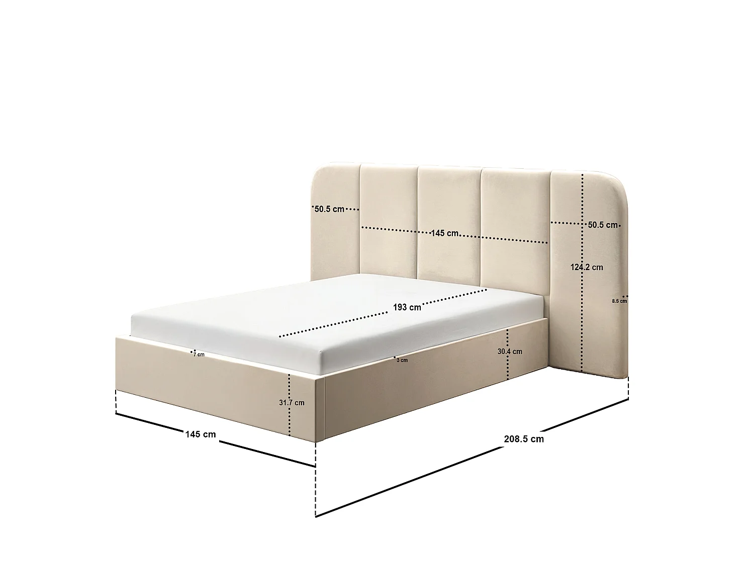 SOLACE+CO Sienna Hotel Ottoman Bed Cream Velvet Double
