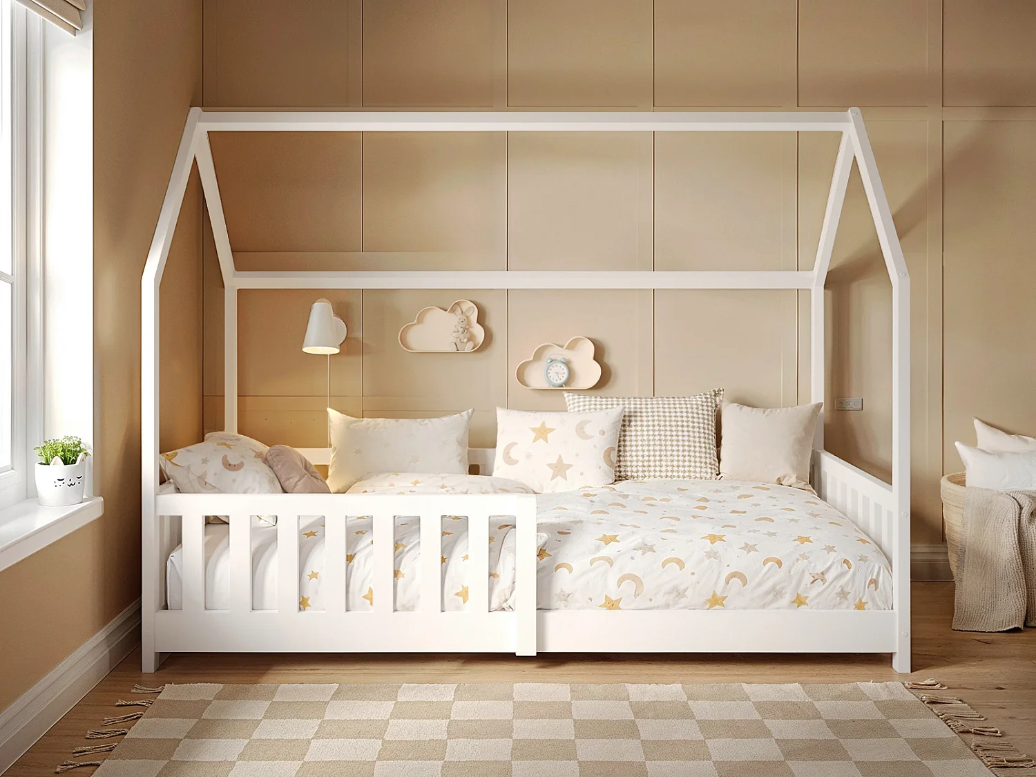 Flair Explorer Single Play House Floor Bed with Rails Wooden White