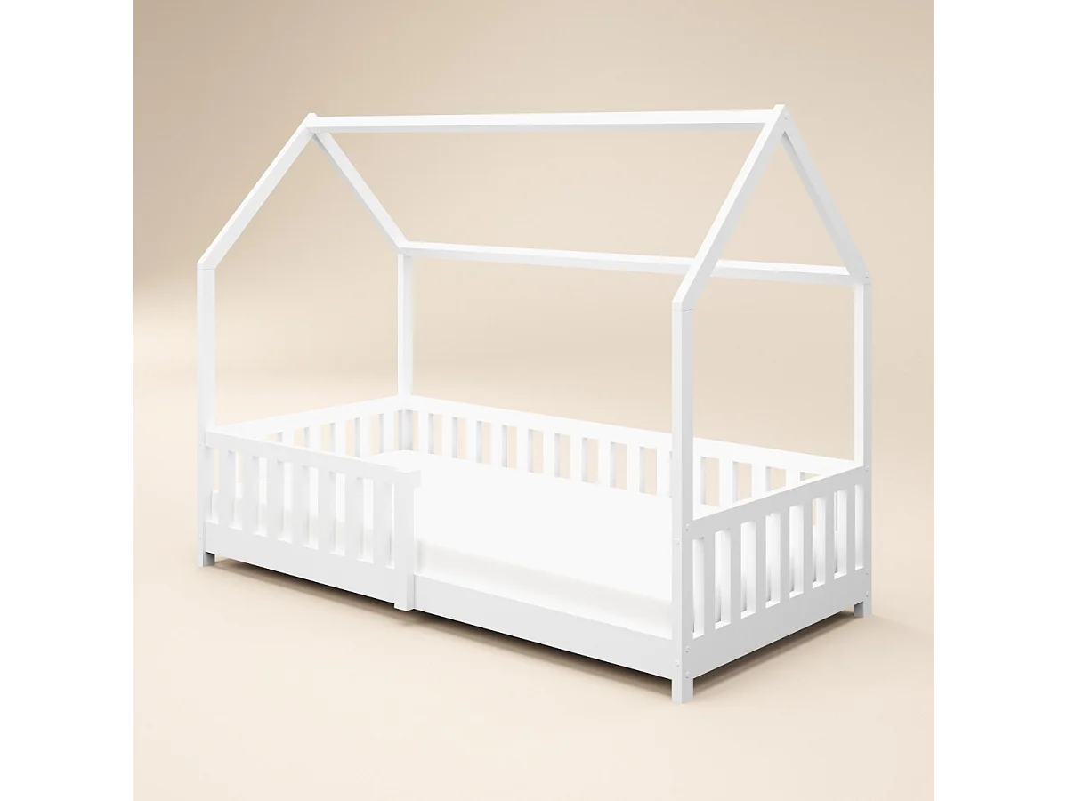 Flair Explorer Single Play House Floor Bed with Rails Wooden White