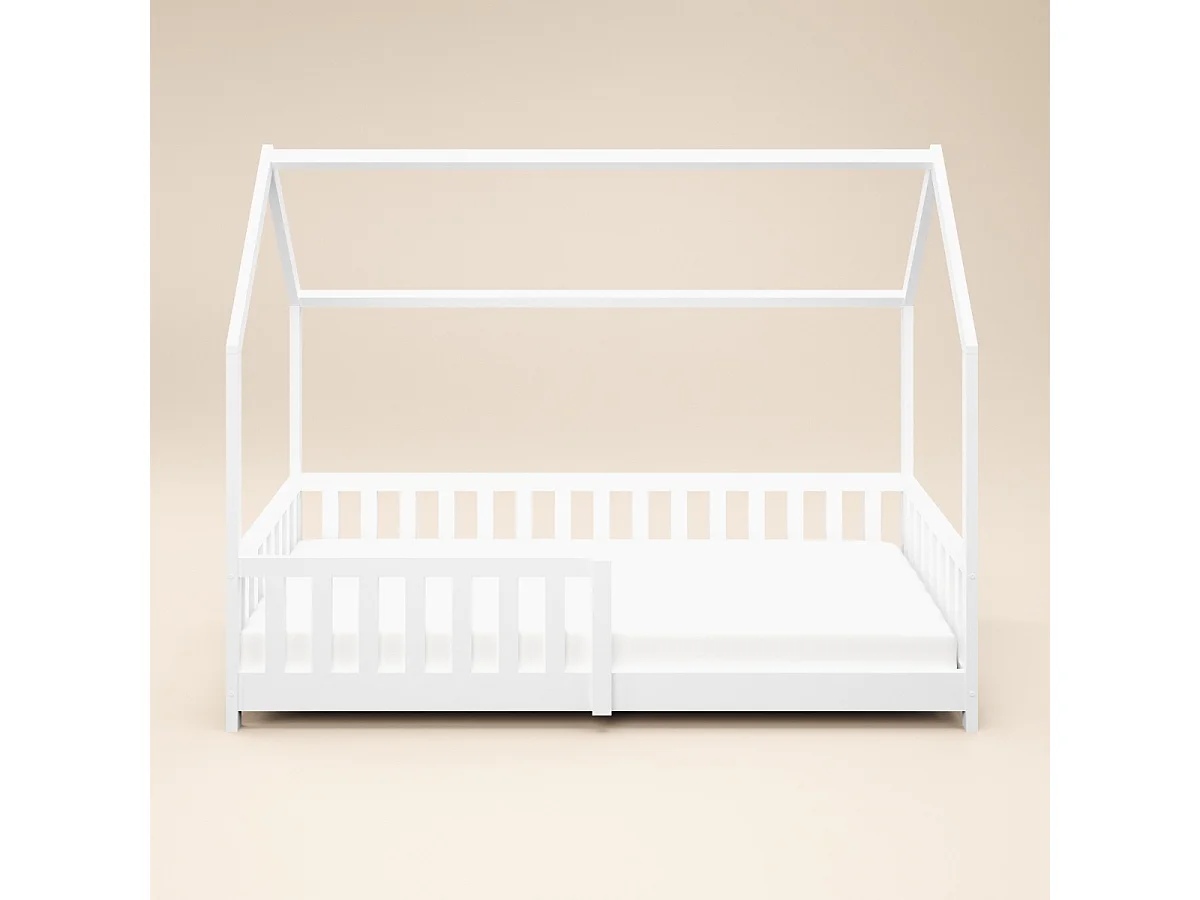Flair Explorer Single Play House Floor Bed with Rails Wooden White