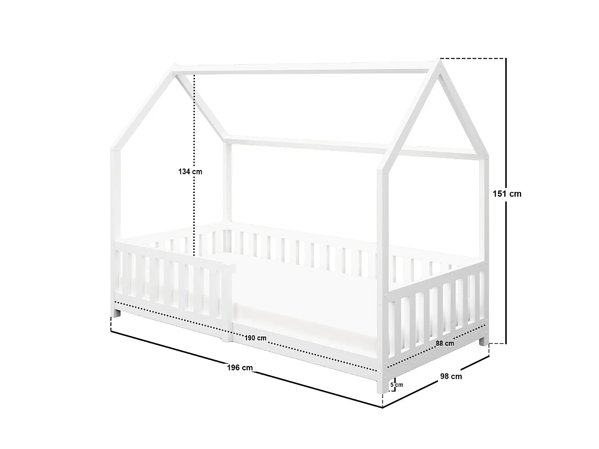 Flair Explorer Single Play House Floor Bed with Rails Wooden White