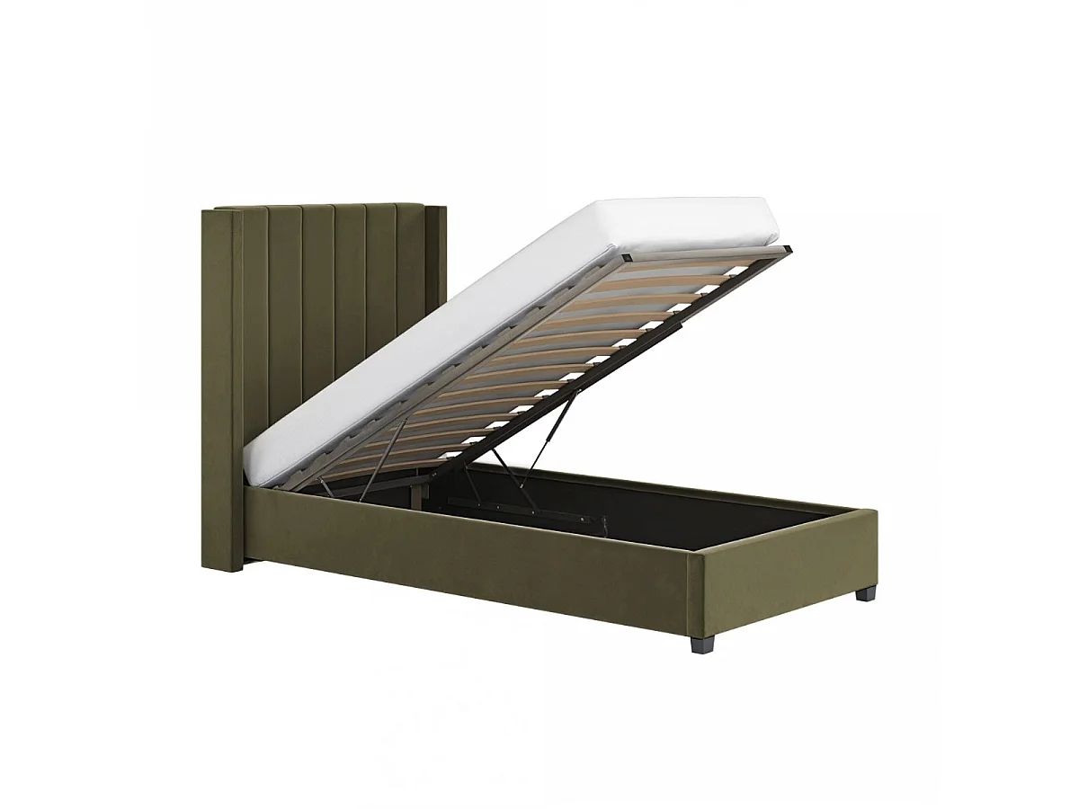 Flair Tiggy Single Ottoman Bed Khaki Green Velvet