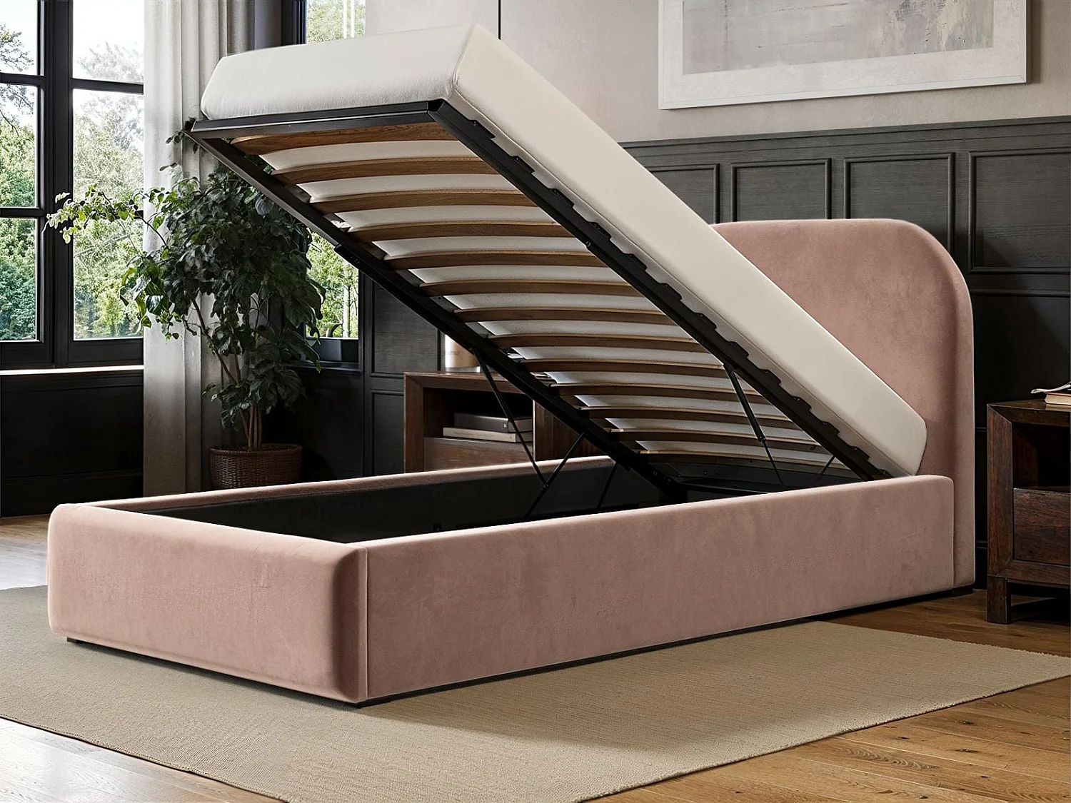 Flair Alba Single Ottoman Bed Pink Velvet