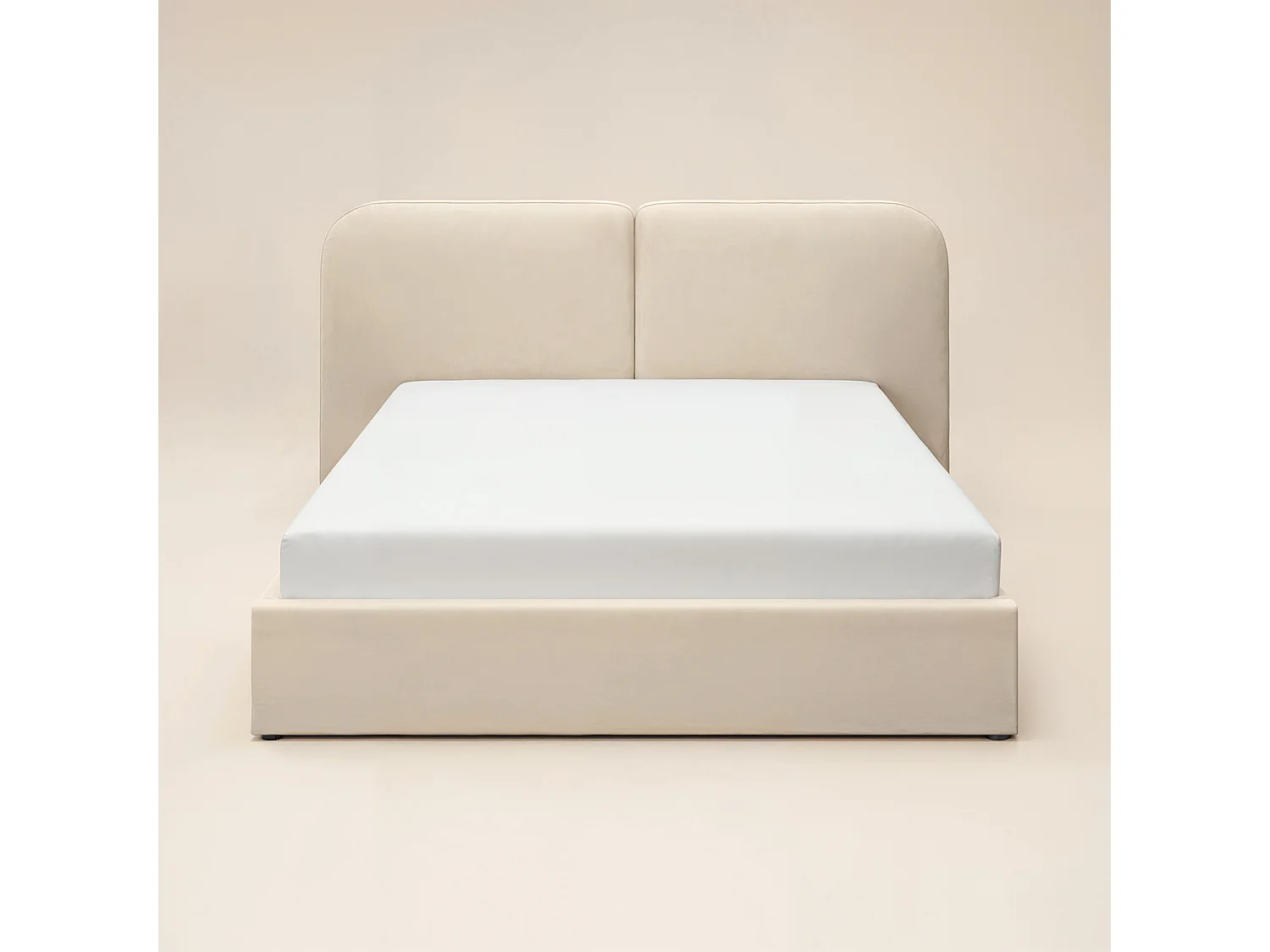 SOLACE+CO Lena Double Velvet Ottoman Bed Beige Velvet
