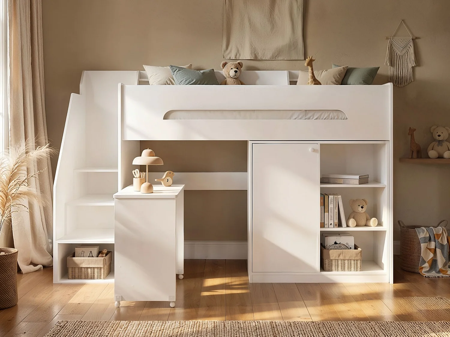 Flair Stepaside Staircase High Sleeper Work Station White
