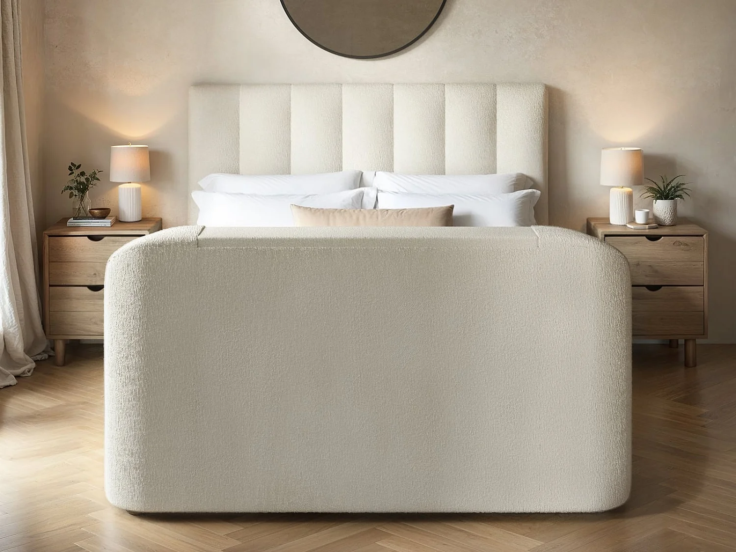 Flair Megane Boucle Side Lift TV Ottoman Bed Cream Double