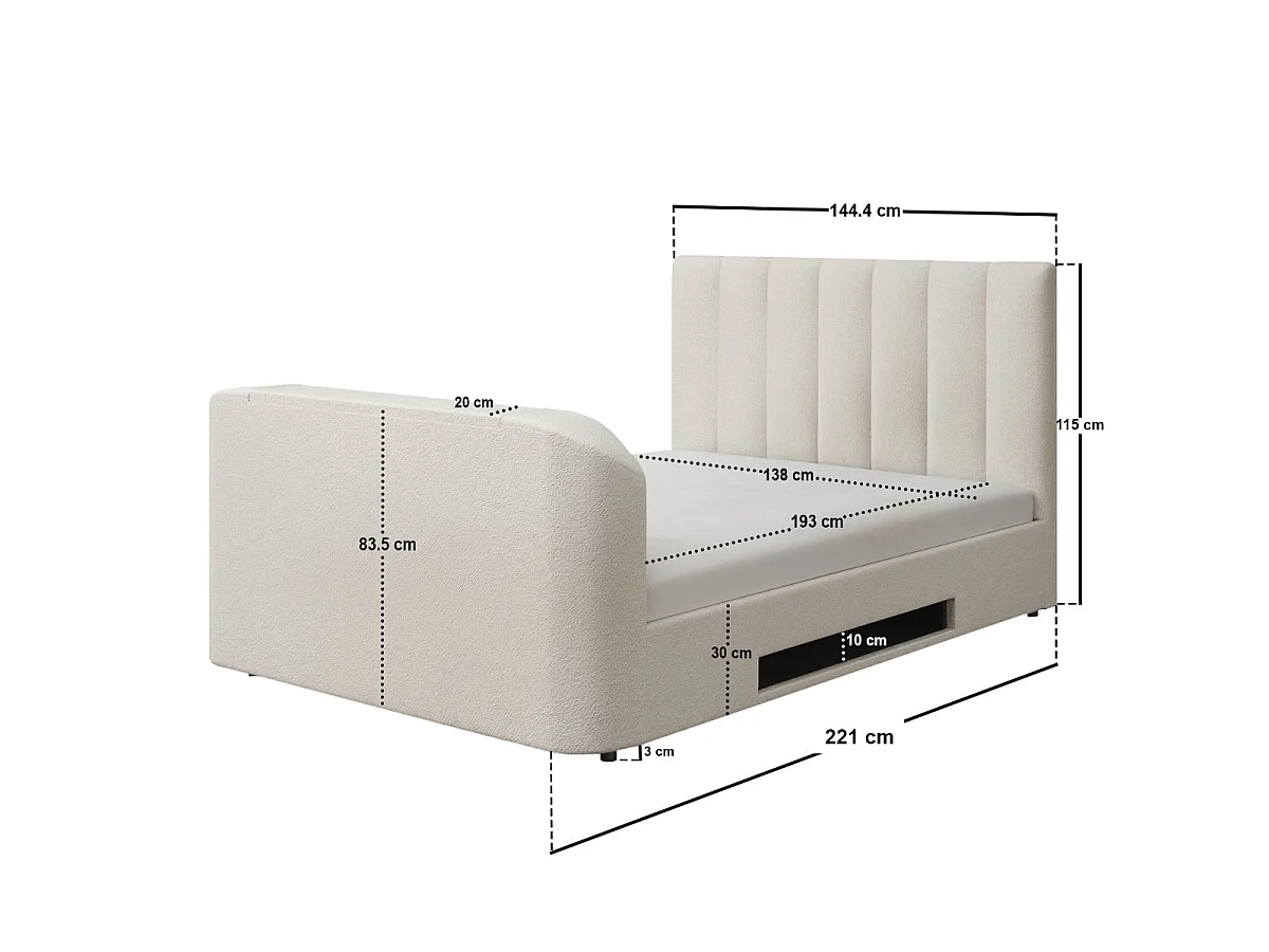 Flair Megane Boucle Side Lift TV Ottoman Bed Cream Double
