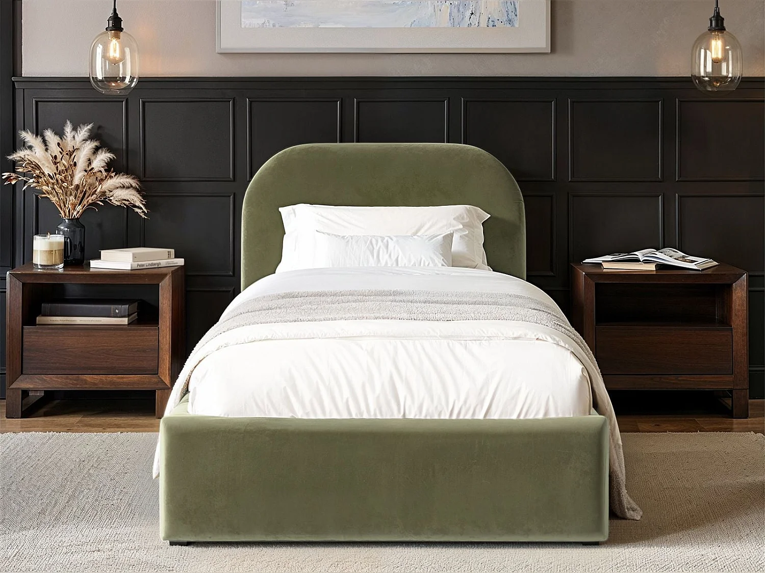 Flair Alba Single Ottoman Bed Khaki Green Velvet